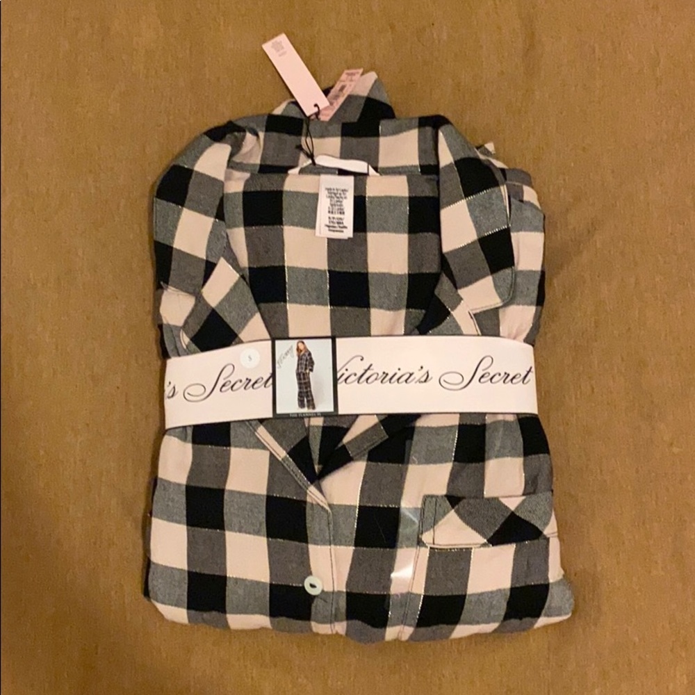 Flannel Black and Pink Long Pajama Set